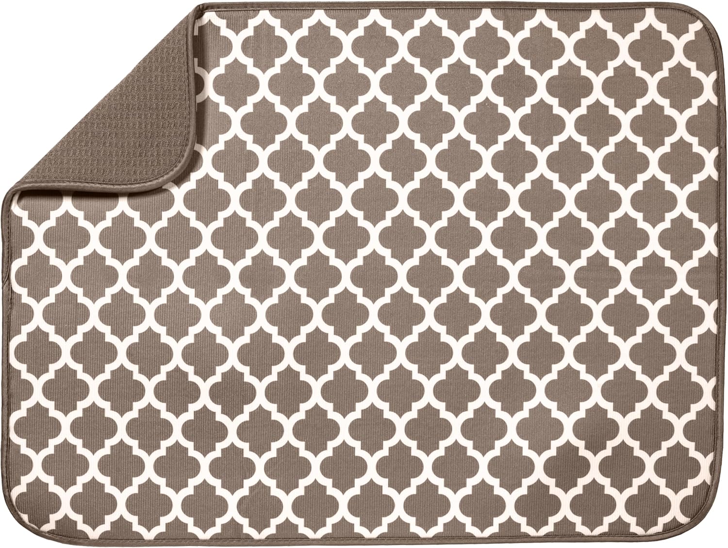 S&T INC. XL Dish Drying Mat - Absorbent Microfiber Kitchen Counter Pad, 18” x 24”, Taupe Trellis