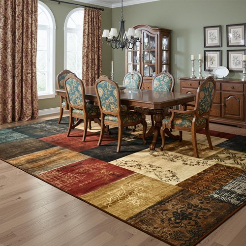 Tepook Modern Area Rug for Living Room, 6x9 Geometric Large Rugs for Bedroom, Washable Patchwork Rug Indoor Non-Slip Throw Carpets for Dining Room Office Farmhouse Home Decor, Multi
