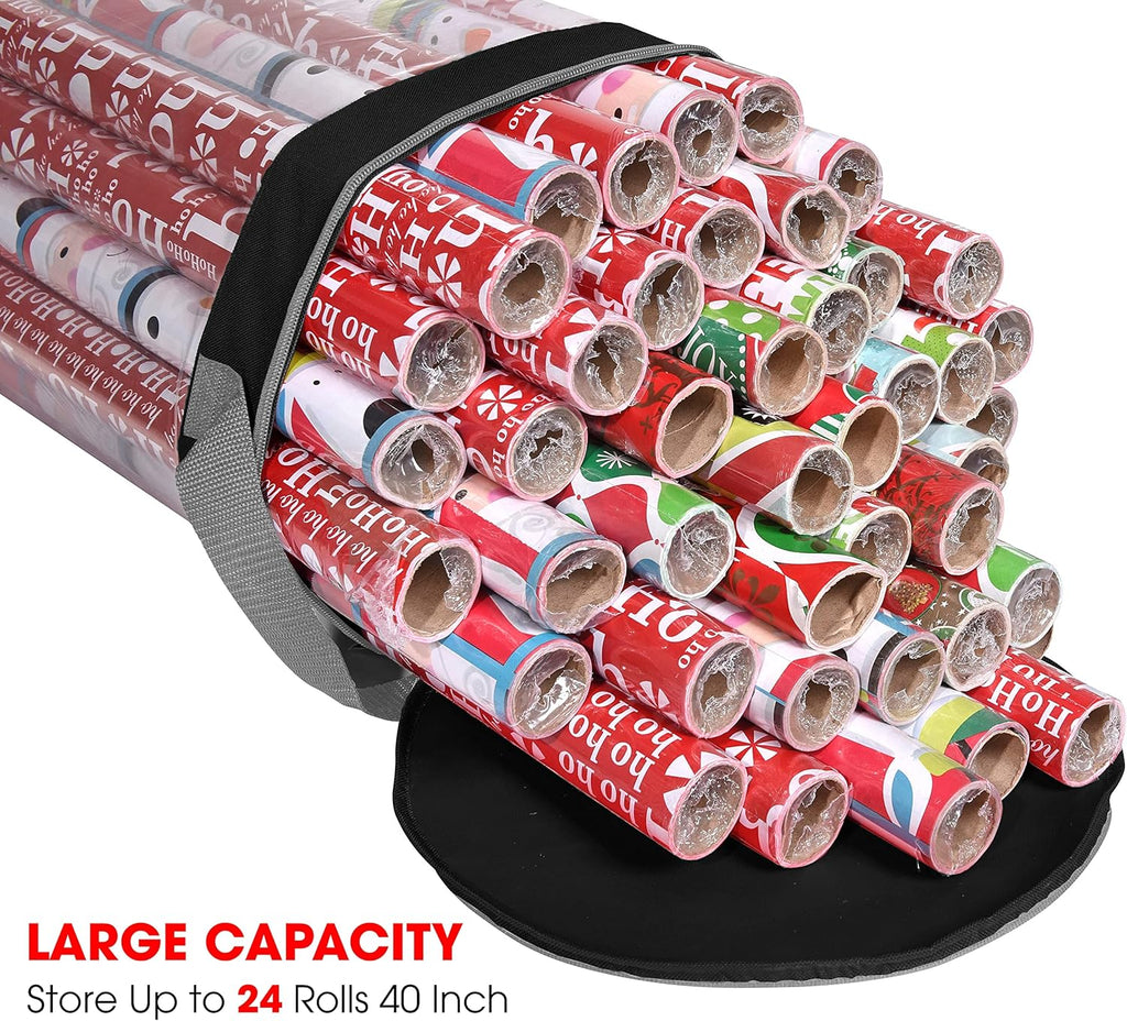 Primode Wrapping Paper Storage Bag - Durable 600D Oxford Organizer for Under Bed | 42” Length, Black