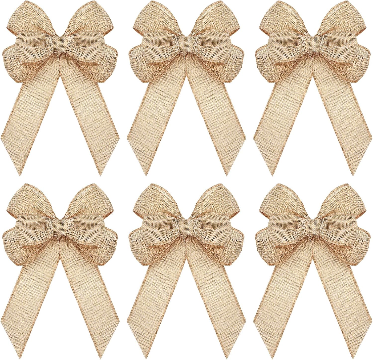 Xinnun Christmas Burlap Bows - Handmade Rustic Ribbon Ornaments for Tree & Wreath Decor | Set of 6, Beige