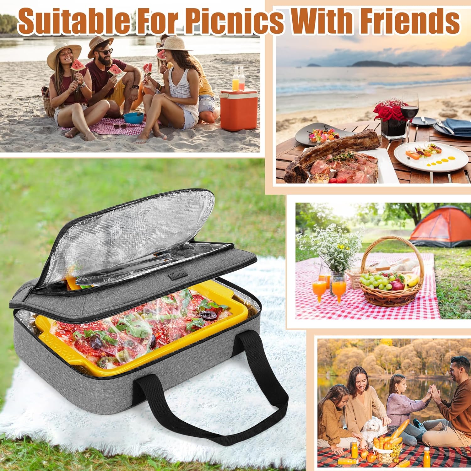 Trunab Casserole Carrier - Insulated Thermal Tote Bag for Hot or Cold Food | Fits 9"×13" Dish, Grey