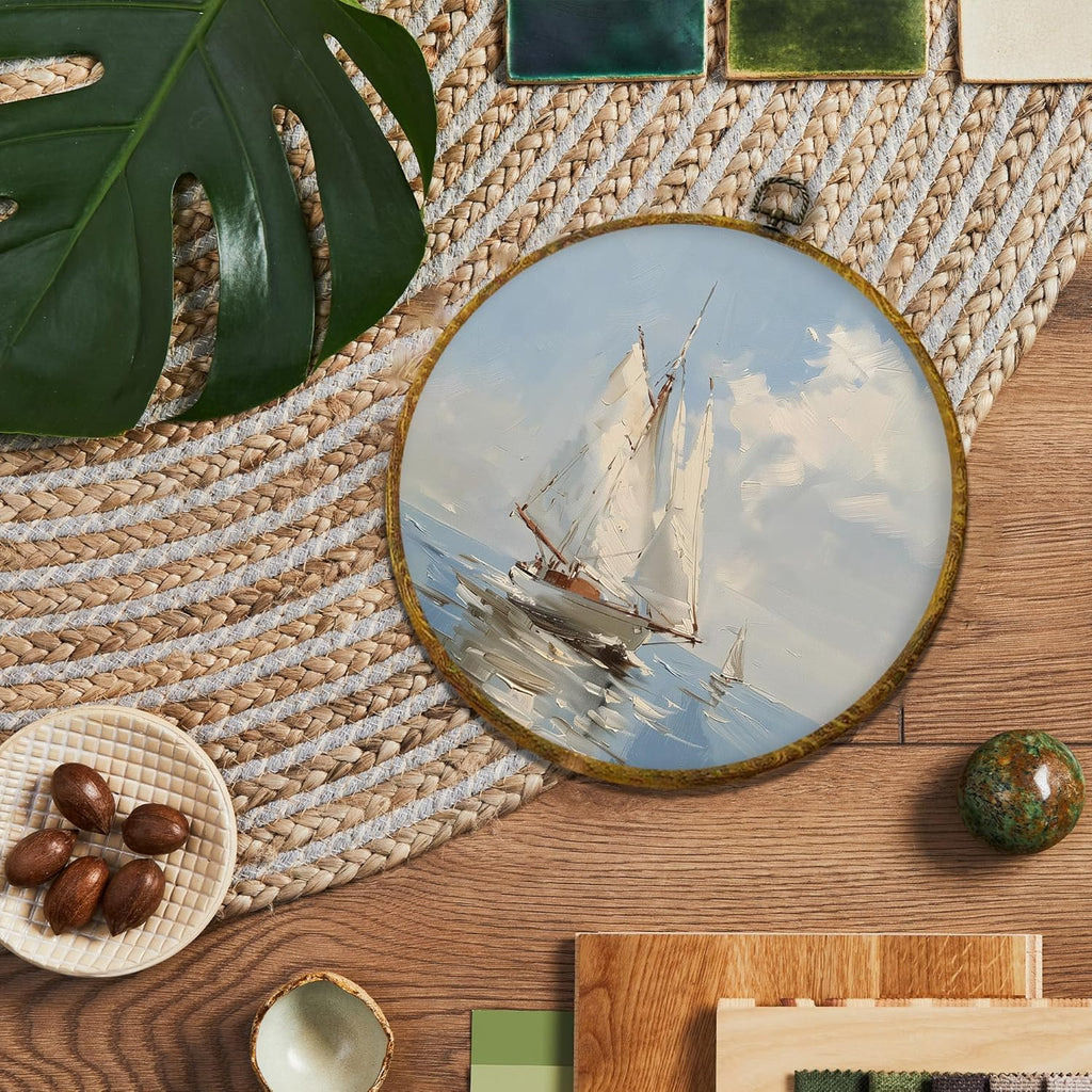 Shiviody Coastal Sailboats Canvas Wall Art - Nautical Ocean Decor for Beach House | 10"x10" Round Print