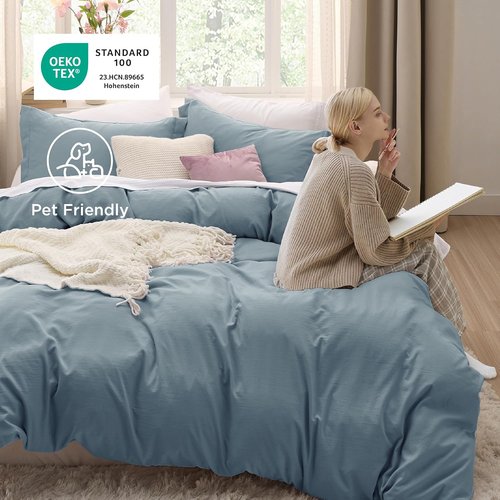 Bedsure California King Duvet Cover - Extra Soft Mineral Blue Prewashed Cotton-Like Polyester Set | Includes 1 Duvet Cover 104x98 & 2 Pillow Shams