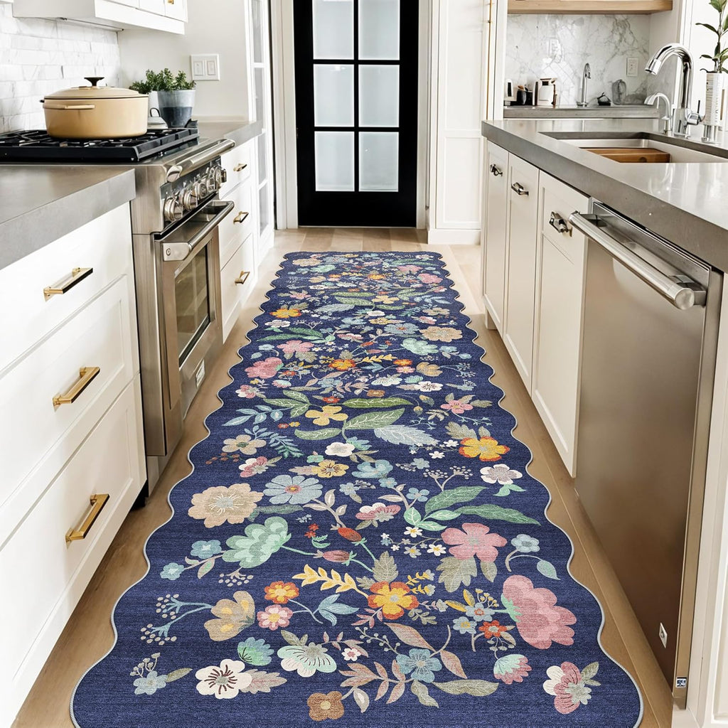 Skiennix 3x10 Long Hallway Runner Rug - Washable Floral Low-Pile Carpet for Entryway & Living Room | Purple