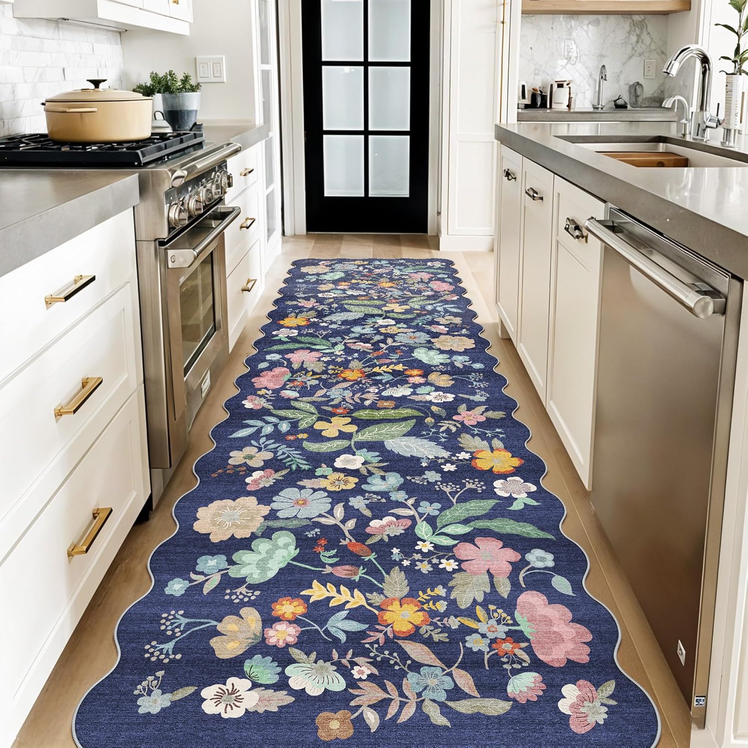 Skiennix 3x10 Long Hallway Runner Rug - Washable Floral Low-Pile Carpet for Entryway & Living Room | Purple