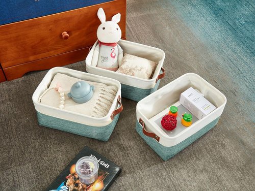 DECOMOMO Small Storage Baskets - Teal & White Closet Organizing Bins | 6 Pack for Efficient Shelving
