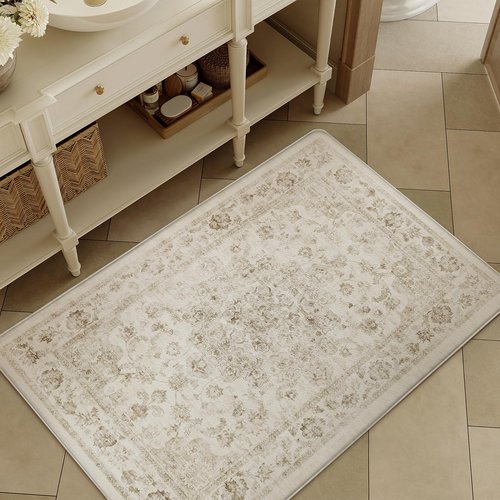 WondRg Neutral Kitchen Mats for Floor Anti Fatigue Mat for Cushioned Beige Vintage Waterproof Non-Slip Kitchen Mats Comfort Standing Rug for Sink Laundry Office 17.3"×30"