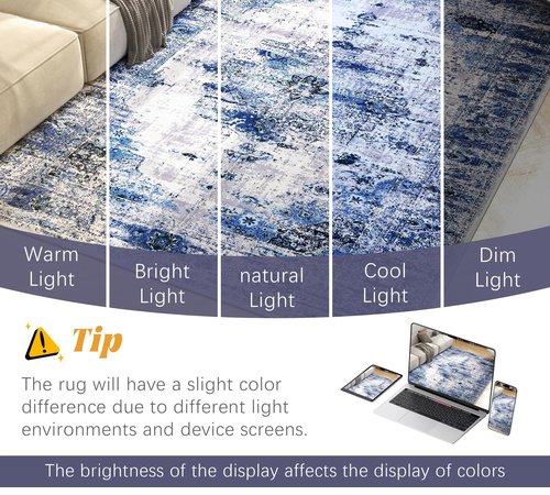 jxgzyy Washable Area Rug 5x7, Non Slip Living Room Rug, 0.2'' Low Pile Soft Carpet for Bedroom, Stain Resistant Kitchen Rug, Modern Abstract Speckled Blue