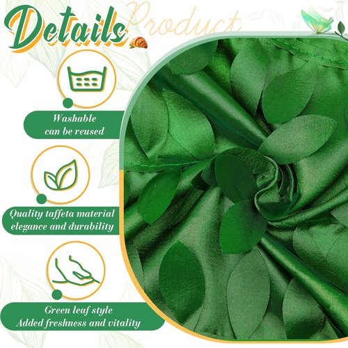 Preboun 90 x 132 Inch Green Taffeta Tablecloth Leaf Petal 3D Table Cloth Events Table Cover for Forest Party Wedding Event Banquet Outdoor
