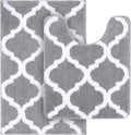 OLANLY Bathroom Rugs Set - 2-Piece Microfiber Bath Mat & U-Shaped Toilet Rug | Non-Slip, Absorbent, Grey (30"x20"+24"x20")
