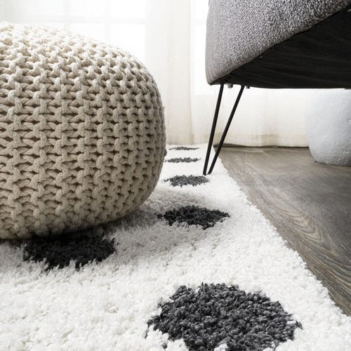 JONATHAN Y Pere Charcoal Dot Shag White/Gray Runner Rug, 2x8, Modern, Bohemian, Contemporary, Easy-Cleaning for Living Room, Bedroom, Kitchen, Pet Friendly, Non-Shedding (MOH411A-28)