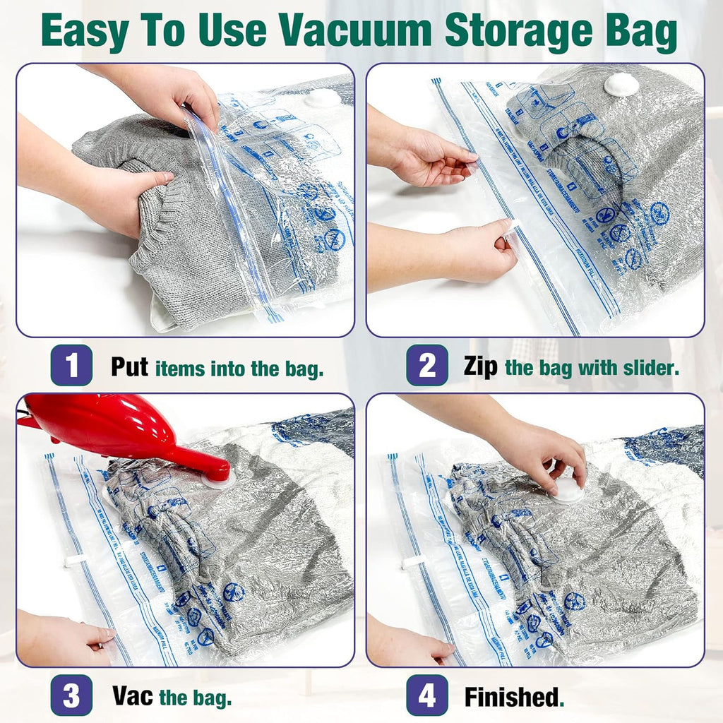 Skiennix Vacuum Storage Bags - 10 Medium Space Saver Vacuum Seal Bags with Travel Hand Pump