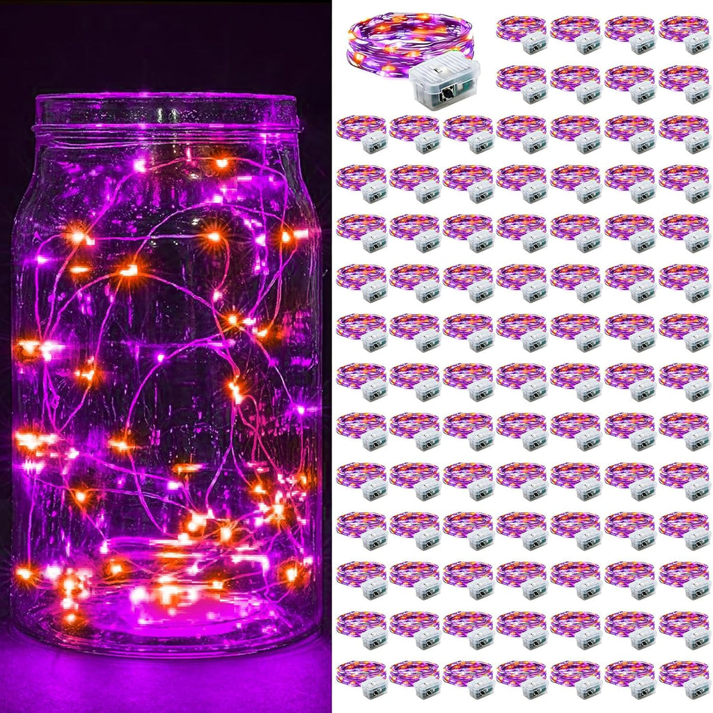 Skiennix 100 Pack Fairy Lights - 7Ft 20 LED Twinkle String Lights | Battery Operated, Waterproof for Mason Jar Decor, Party & Wedding - Orange & Purple