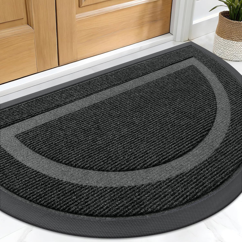 OLANLY Half Circle Door Mat - Waterproof All-Weather Entrance Mat | Sturdy Natural Rubber, 29.5x17, Black