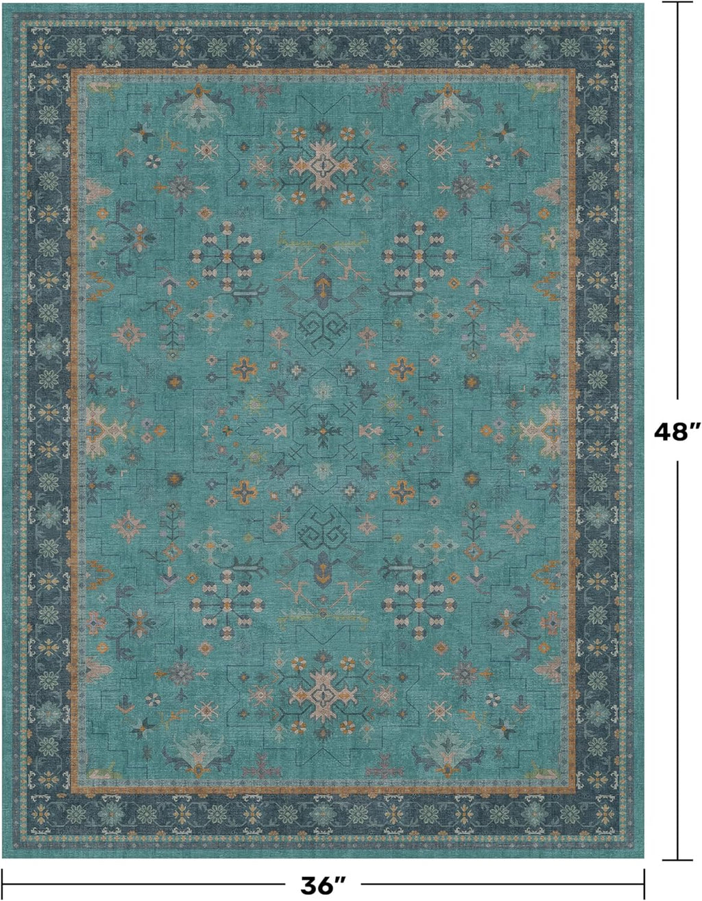 Skiennix Teal Area Rug - Washable Non-Skid Design for Entryway, Kitchen, Bathroom | Boho Geometric Style