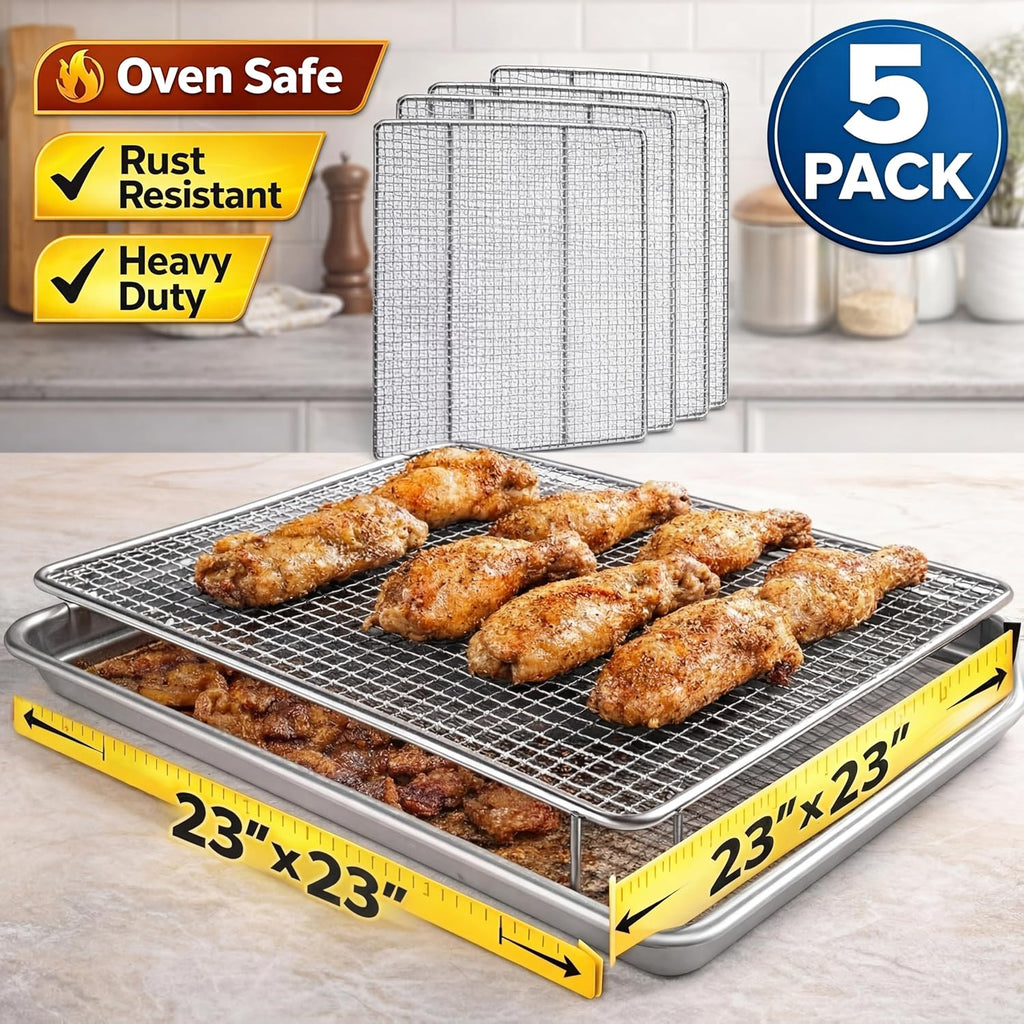 Yaocom 5 Pack Stainless Steel Bakery Screens - Heavy Duty 23"x23" Cooling Grids for Donuts & Pastries