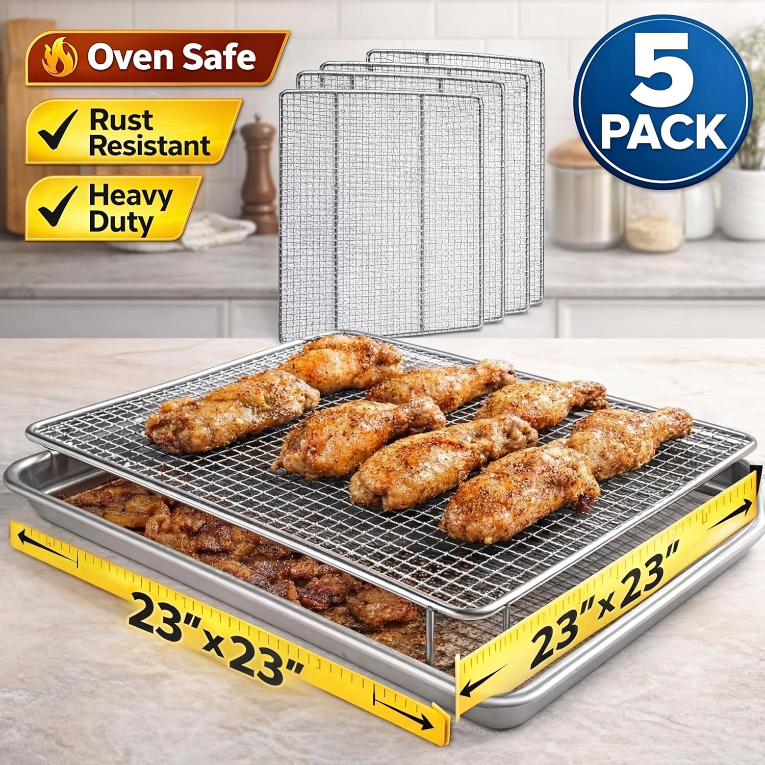 Yaocom 5 Pack Stainless Steel Bakery Screens - Heavy Duty 23"x23" Cooling Grids for Donuts & Pastries