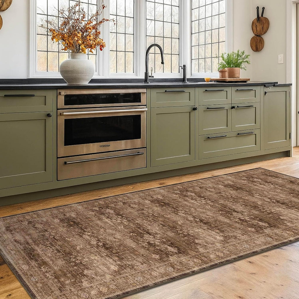 Regine Switzerland Brown Washable Long Runner Rug - Non-Slip Rubber Backing | 2'6"x8' for Hallways & Entryways