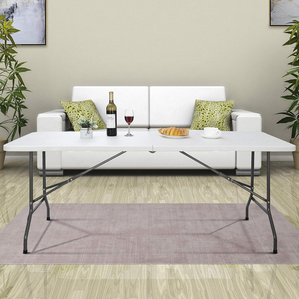 Super Deal 6FT Folding Table - Portable Heavy-Duty Plastic Dining & Picnic Table with Carrying Handle