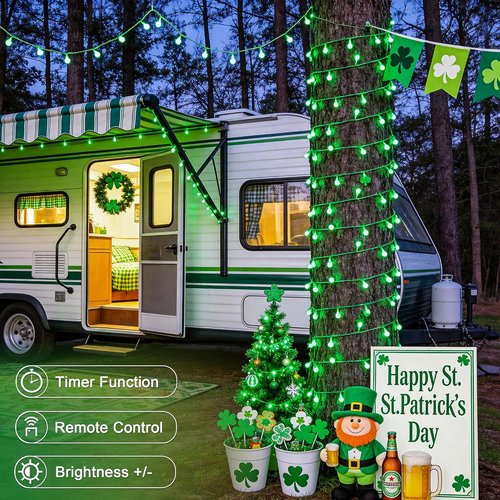 JMEXSUSS 100 LED Globe String Lights - 33ft Indoor/Outdoor Green Lights with 8 Modes for Festive Decor