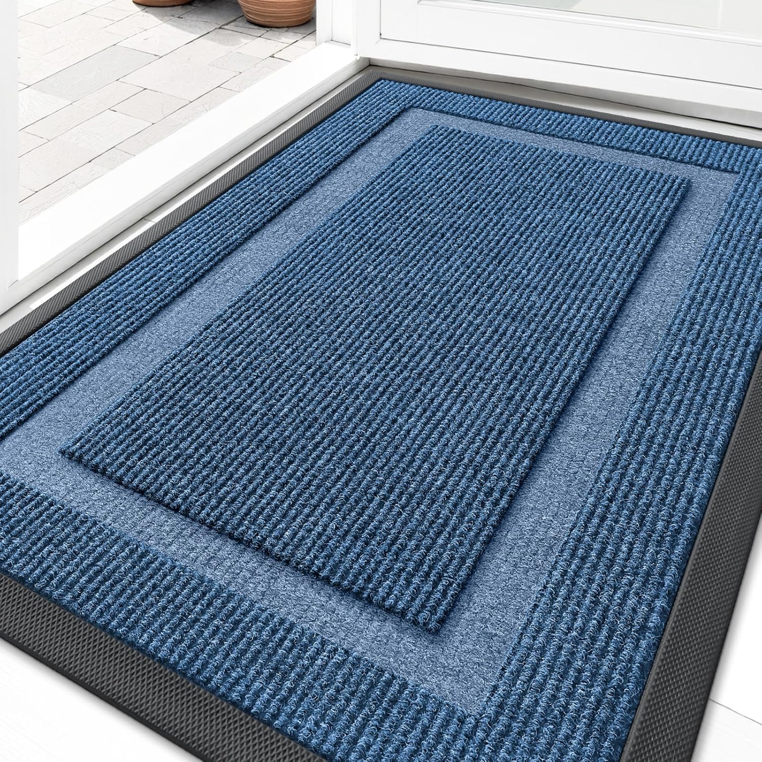 OLANLY Waterproof Front Door Mat - All-Season Indoor/Outdoor Doormat, Easy Clean, 29.5x17, Light Blue