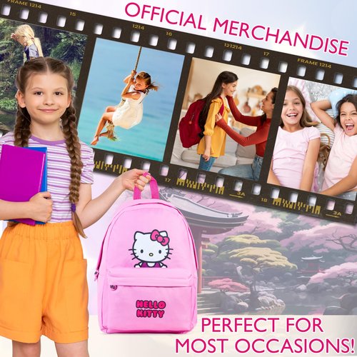Hello Kitty Girls Backpack with Zipped Front Pocket, Adjustable Strap For School