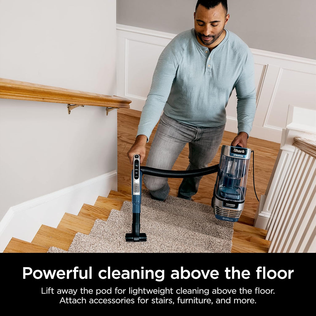Shark AZ3002 Stratos Upright Vacuum - DuoClean PowerFins & HairPro | Self-Cleaning Brushroll, Navy