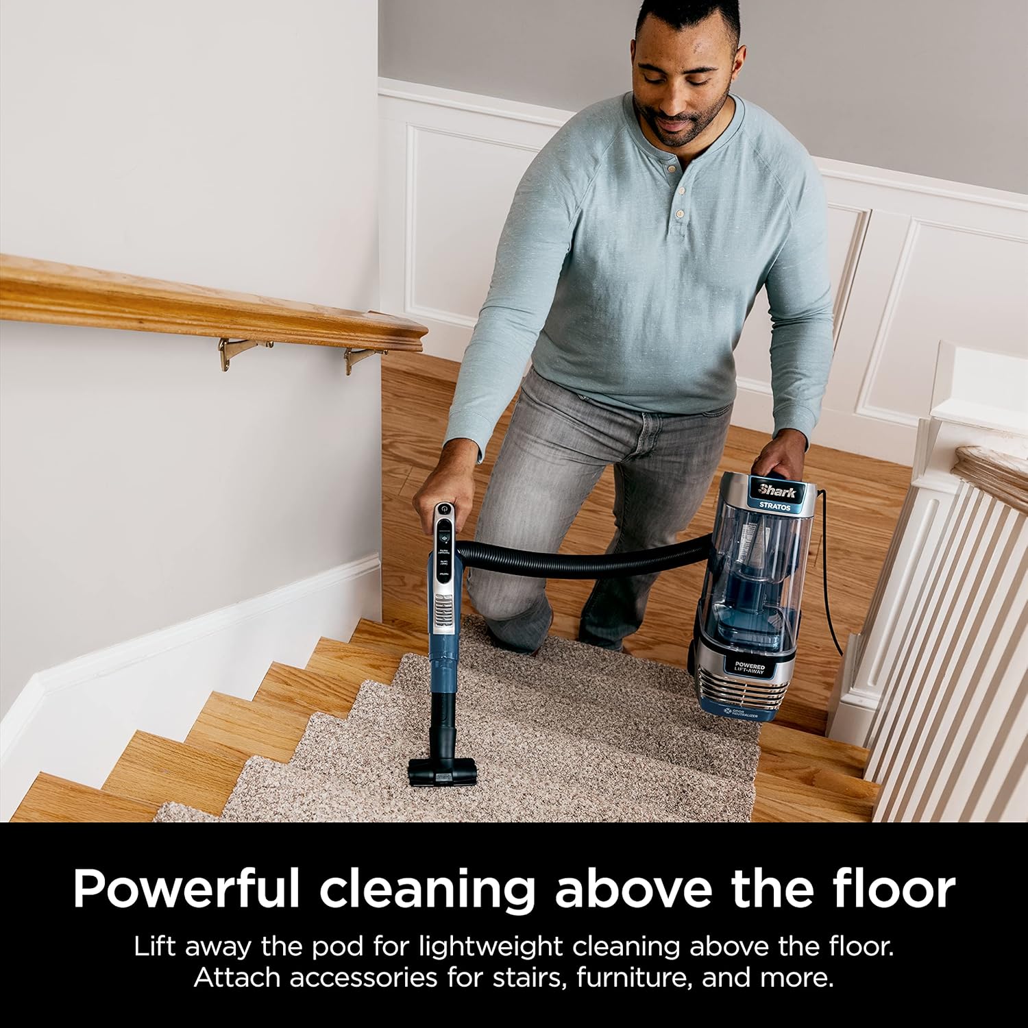 Shark AZ3002 Stratos Upright Vacuum - DuoClean PowerFins & HairPro | Self-Cleaning Brushroll, Navy