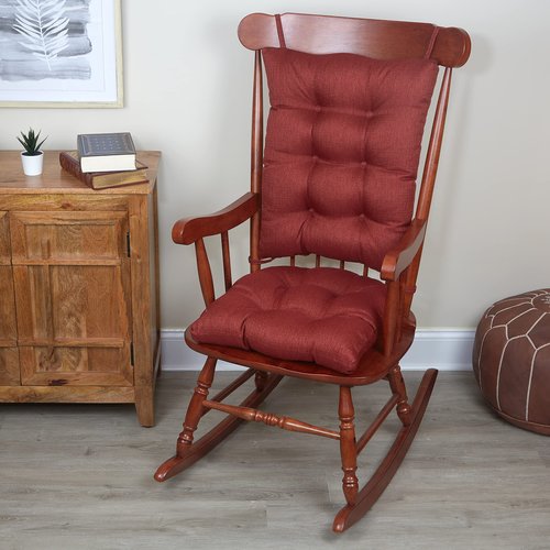 Klear Vu Omega Non-Slip Rocking Chair Cushion Set with Thick Padding and Tufted Design, Includes Seat Pad & Back Pillow with Ties for Living Room Rocker, 17x17 Inches, 4 Piece Set, Flame Red