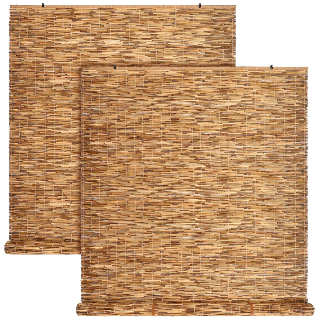 DoubleFill 2 Pcs Bamboo Shades Outdoor Reed Roll Up Blinds 48" W x 72" H Blackout Sunshade Cordless Bamboo Blinds for Home Porch, Patio & Windows Decor Shutters Sunlight Privacy Screen(Carbon Brown)