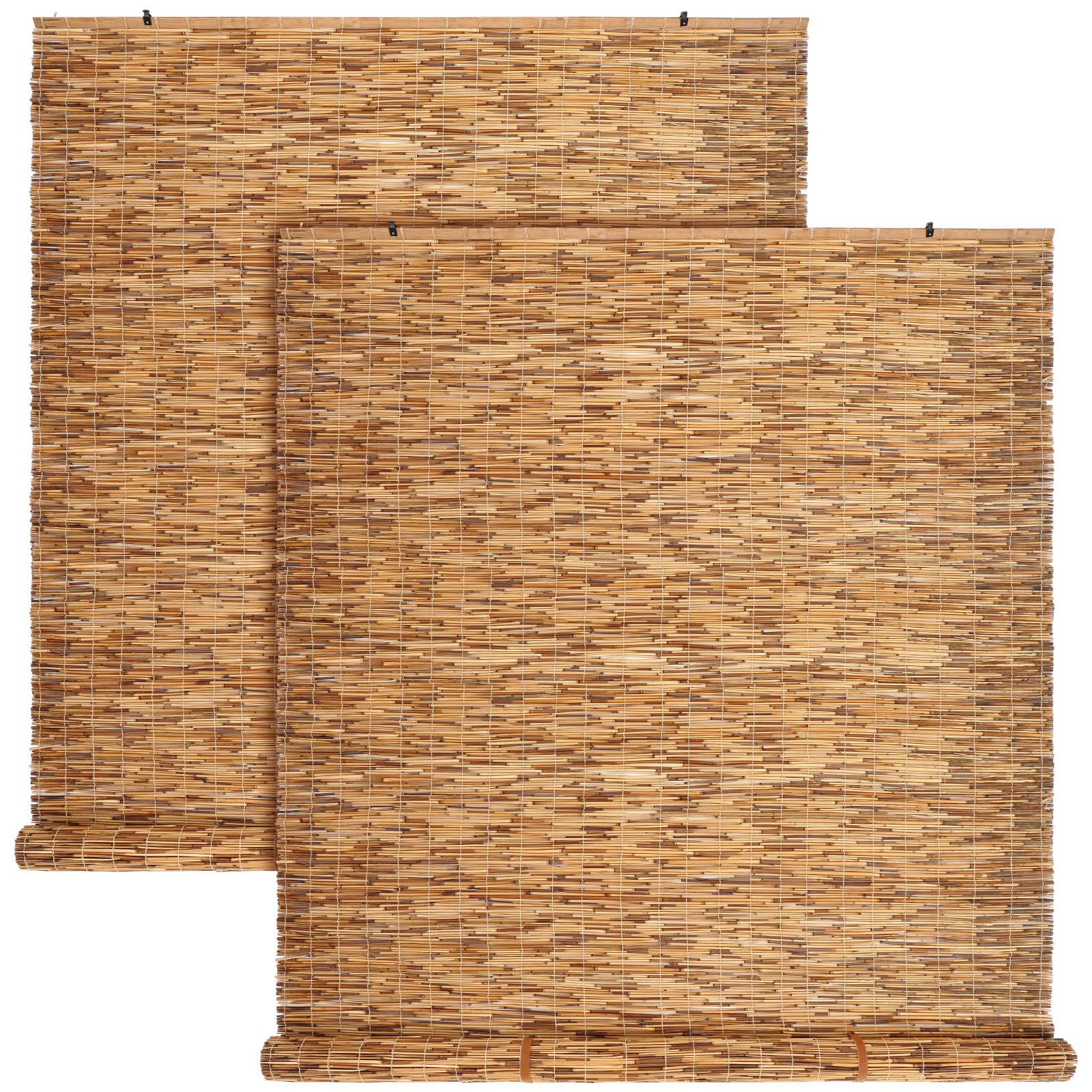 DoubleFill 2 Pcs Bamboo Shades Outdoor Reed Roll Up Blinds 48" W x 72" H Blackout Sunshade Cordless Bamboo Blinds for Home Porch, Patio & Windows Decor Shutters Sunlight Privacy Screen(Carbon Brown)