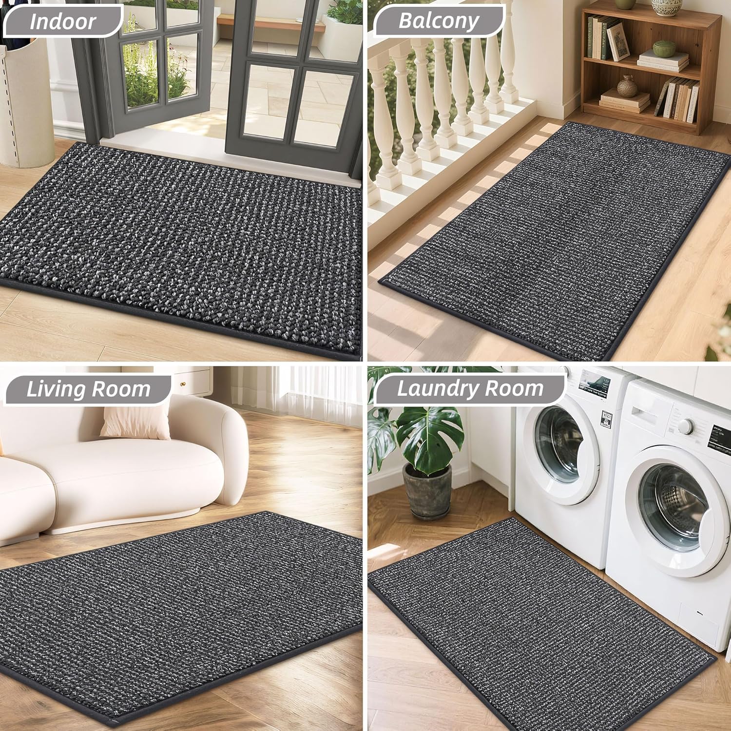 BEQHAUSE Dirt Trapper Door Mat - Non-Slip, Washable Entryway Rug | 17" x 30", Charcoal, Low Profile