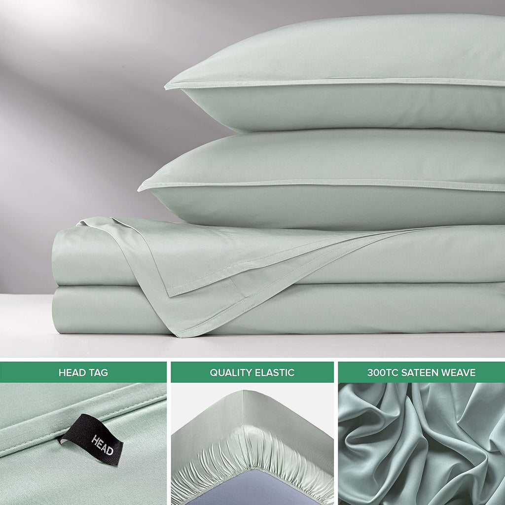 Pure Bamboo California King Sheets - 100% Organic Viscose Bed Set, Soft & Cooling, Sea Glass Color