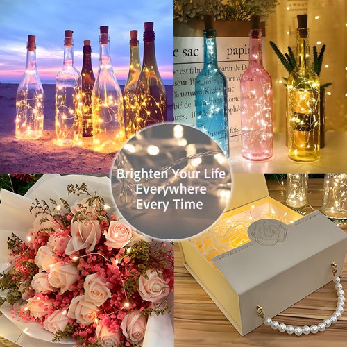 VIGROS Wine Bottle Lights with Cork, 20-LED 6.56ft 6-Pack DIY String Light with Battery up to 120hrs Work for Party Wedding Christmas Festival Bar Home Decoration, Warm White Jar Light Indoor Outdoor