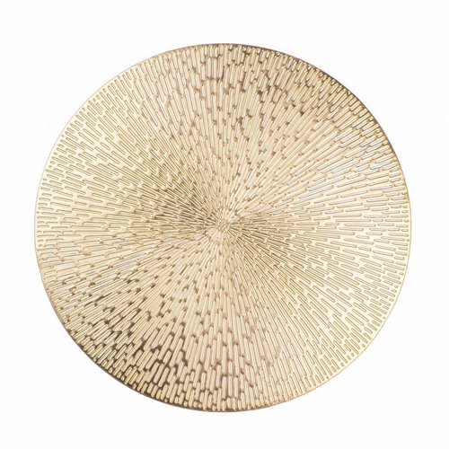 Snowkingdom Gold Placemats Round Set of 8, Gold Metallic Hollow Vinyl 15 Inch Round Placemat, Washable Wipeable Easy Clean Non Slip Stain Kitchen Dining Table Place Mats for Wedding Party Decoration