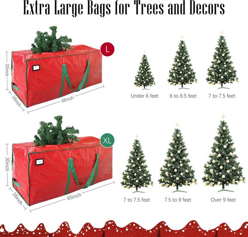 Cosy Family Christmas Tree Storage Bag - Durable Extra Large 7.5 ft Holiday Tree Bag with Reinforced Handles & Dual Zippers - Red (Pack of 2)