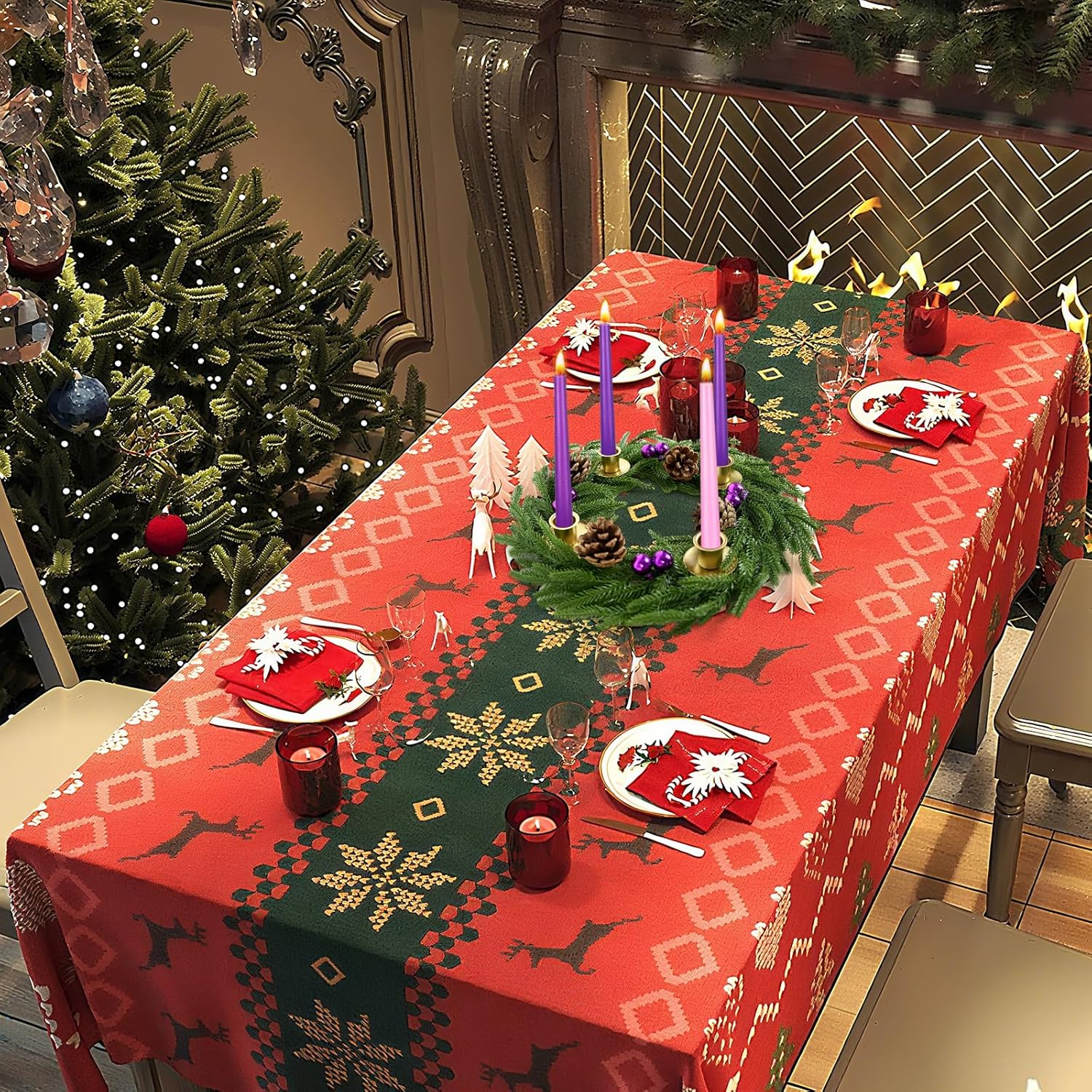 Norfolk Pine Advent Wreath - Purple Berries & Pinecones | Elegant Holiday Centerpiece Decor