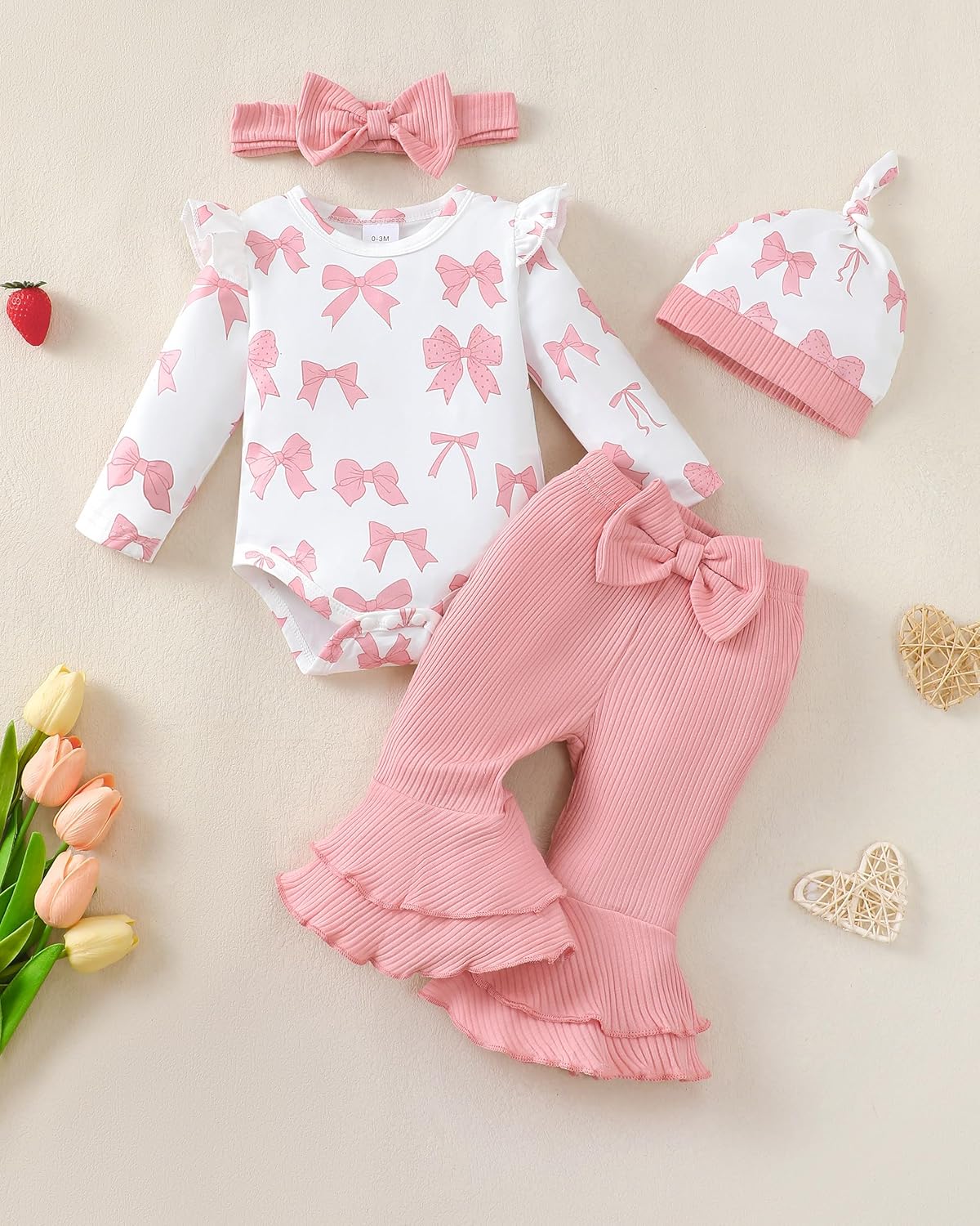 Renotemy Preemie Baby Girl Romper - Cute Bell Bottom Outfit for Fall & Winter | Perfect Gift Set