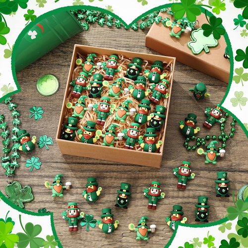 Halloscume 25 Pcs Mini St. Patrick's Day Gnome Figurines Green Irish Leprechaun Statue Rubber Gnome Table Decor Home Tiered Tray Decoration for Farmhouse Shelf St Patrick's Party Gifts