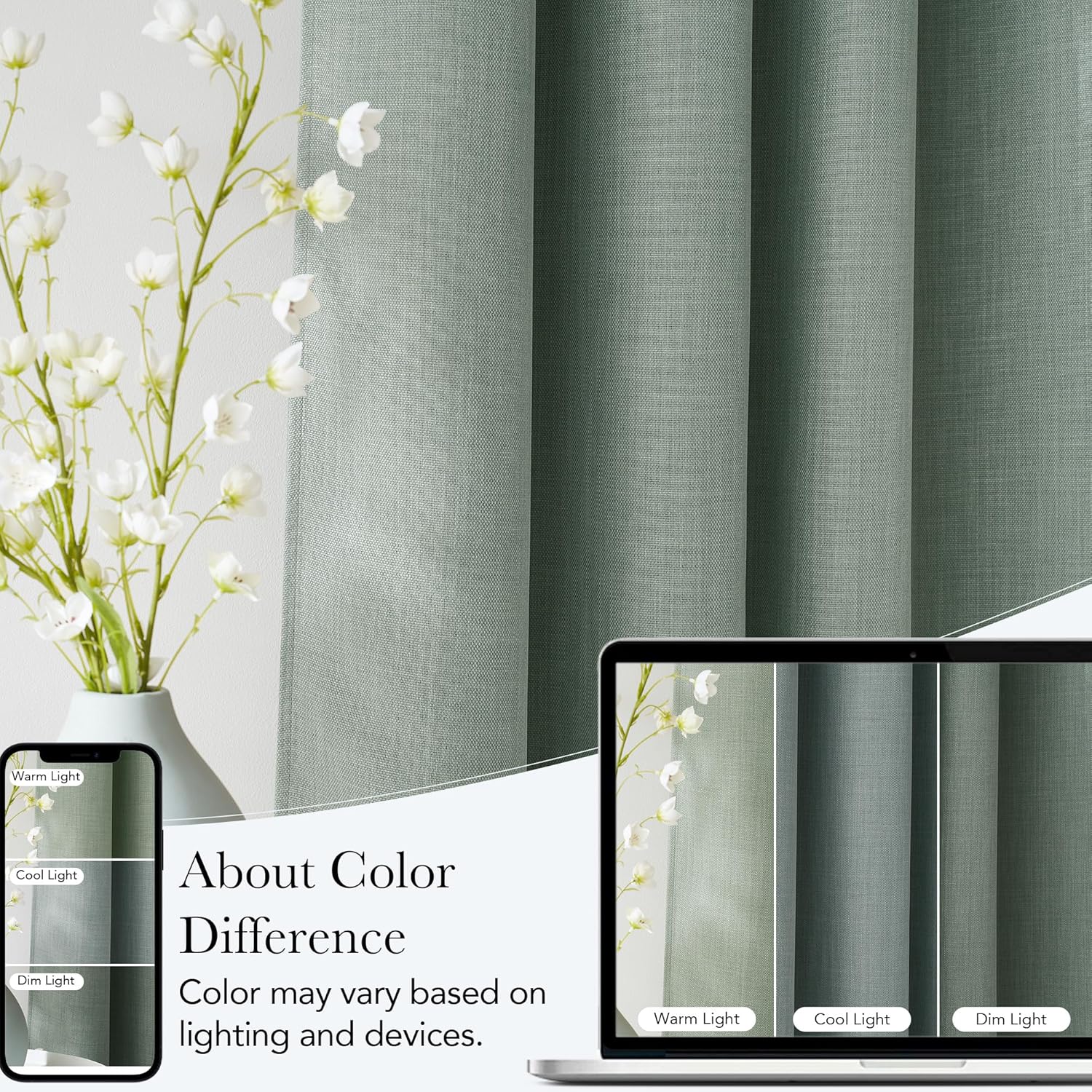 NICETOWN Sage Green Blackout Curtains | 63-Inch Faux Linen Privacy Panels for Modern Farmhouse Decor - 2 Panels