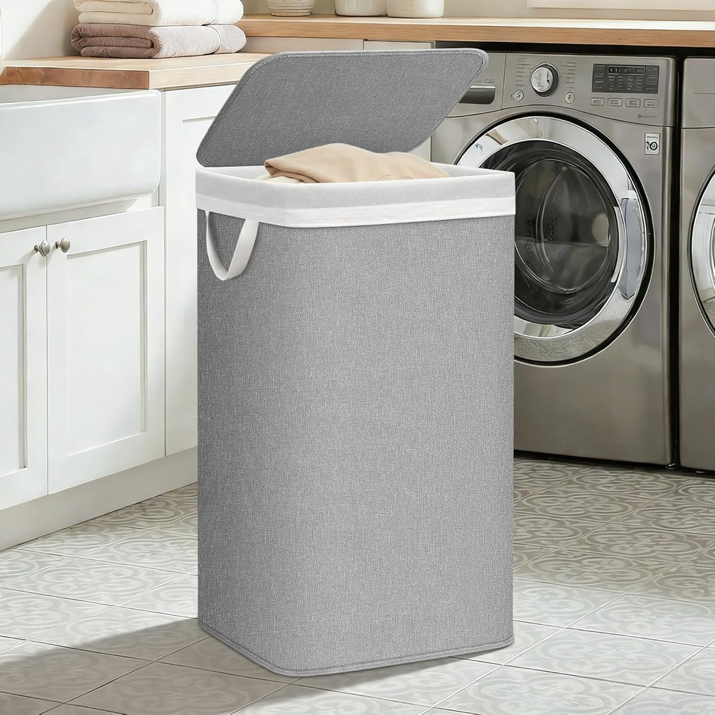 Storage Maniac Metal Frame Laundry Hamper - 90L Tall Basket with Lid & Removable Bag | Gray