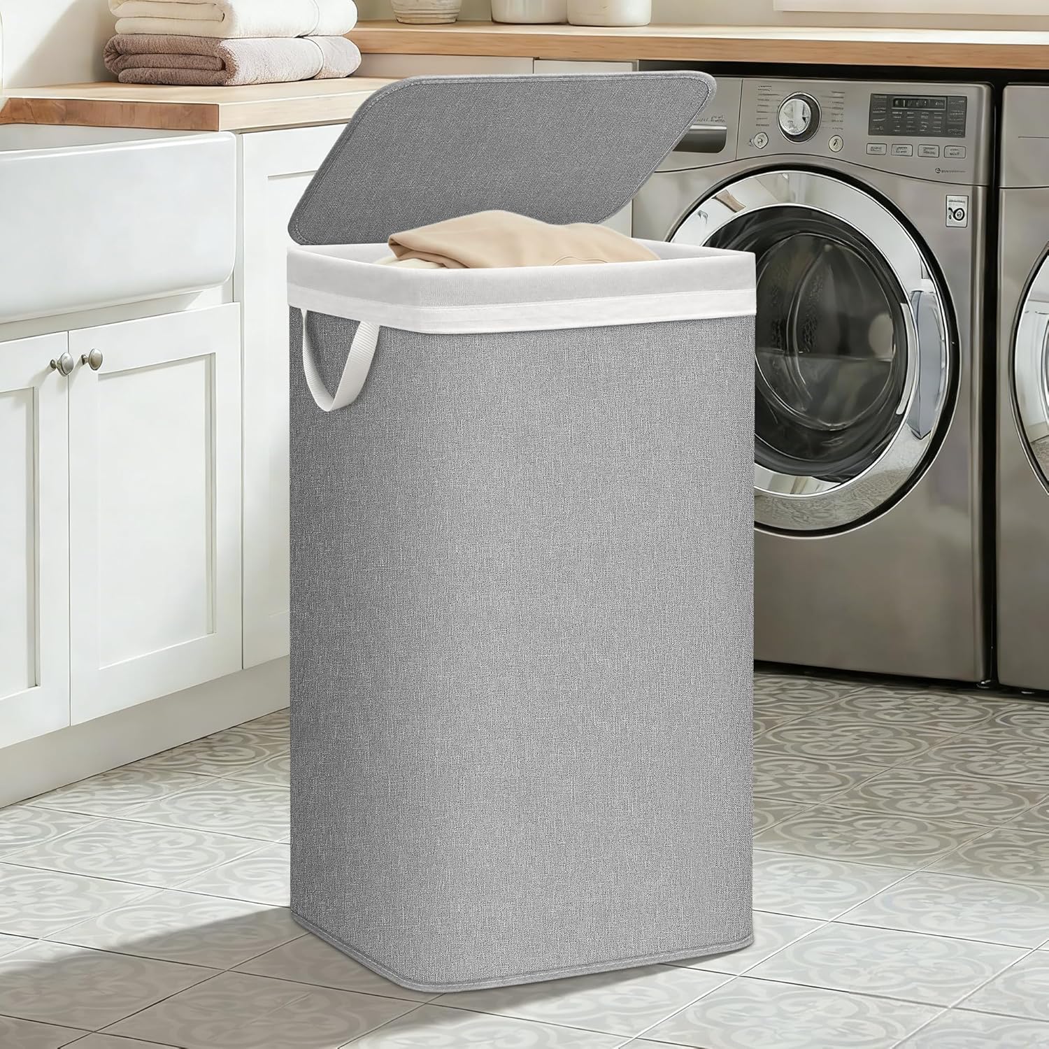 Storage Maniac Metal Frame Laundry Hamper - 90L Tall Basket with Lid & Removable Bag | Gray