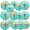 Songjum 14Pcs World Map Paper Lanterns Classroom Decorations 10 in and 8 in Classroom Hanging Ceiling Decor Earth Globe Lantern Fans for Back to School Around Travel Earth Theme Party Decor Supplies