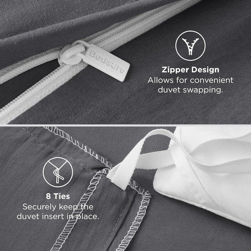 Bedsure King Duvet Cover Set - Oversized Dark Grey 3-Piece Soft Cotton-Like Bedding, 120x98 Inches