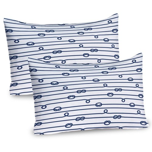 Ambesonne Navy Pillow Sham Set of 2, Ship Boat Sea Life and Marine Nautical Knots as Border Lines Art Print, Quality Microfiber Bedding Item for All Seasons, 36" x 20", Navy Blue
