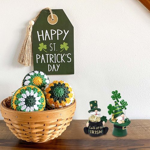 Gift Boutique St. Patrick’s Day Leprechaun Gnome Figurines - Set of 2 Irish Lucky Decor with Gold Pot & Shamrocks