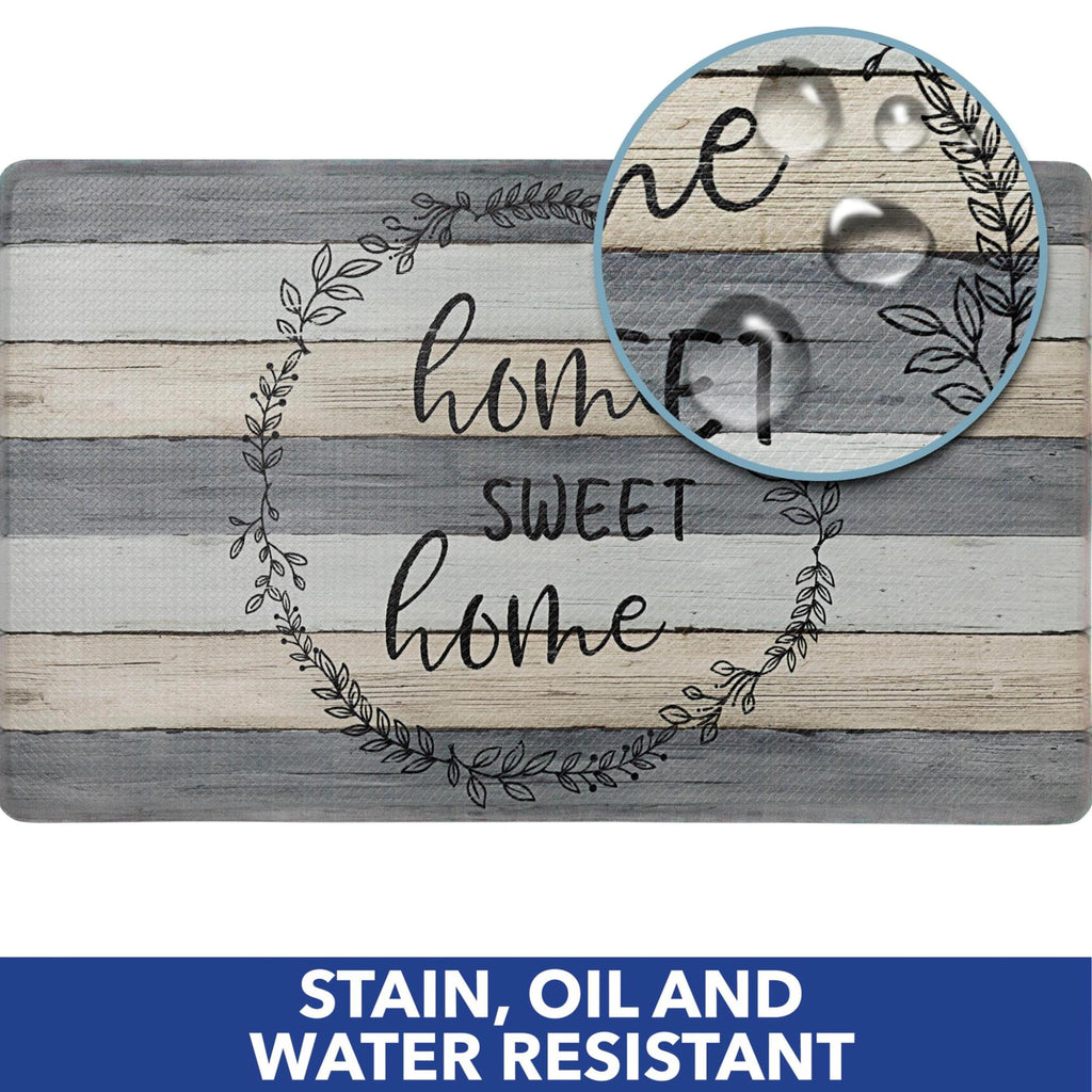 Home Dynamix Cozy Living Home Sweet Home Modern Farmhouse Runner Anti-Fatigue Kitchen Mat, Non-Slip Floor Mat, Padded Standing Desk Mat, Grey/Beige, 17.5"x30"