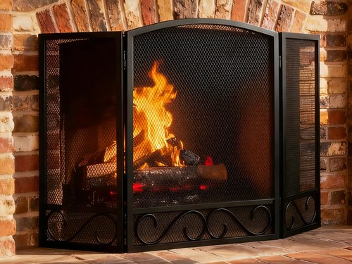 FEED GARDEN 3 Panel Fireplace Screen Wrought Iron 48" W x 29" H Foldable Heavy Duty Fire Spark Guard Cover with Metal Decorative Mesh for Living Room, Home Decor Indoor, Black