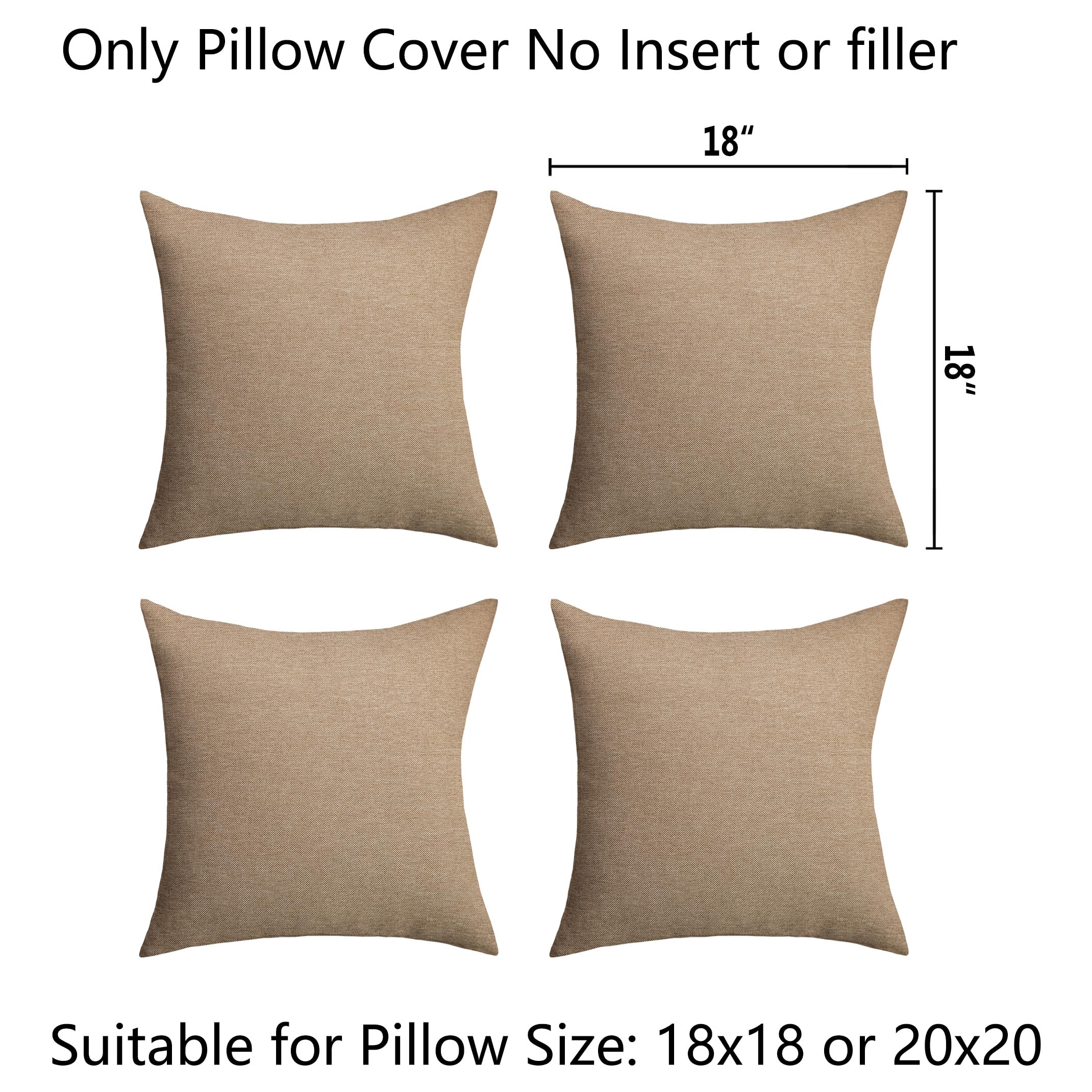 Demetex Outdoor Linen Pillow Covers 18x18 Waterproof Square Throw Pillow Covers Farmhouse Pillow Cases for Balcony Porch Patio, Set of 4, 18 x 18 Inch, Linen