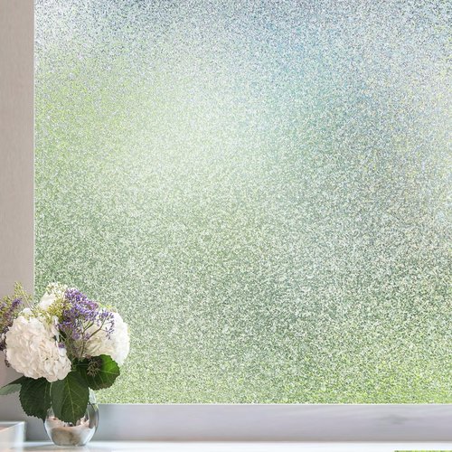 Coavas Window Privacy Film Frosted Glass Static Clings, Decorative Bathroom Door Privacy Film Day and Night, Heat UV Blocking Anti-Glare Frosting Stickers Renter Non-Adhesive, 17.5 x 78.7 Inch, Clear